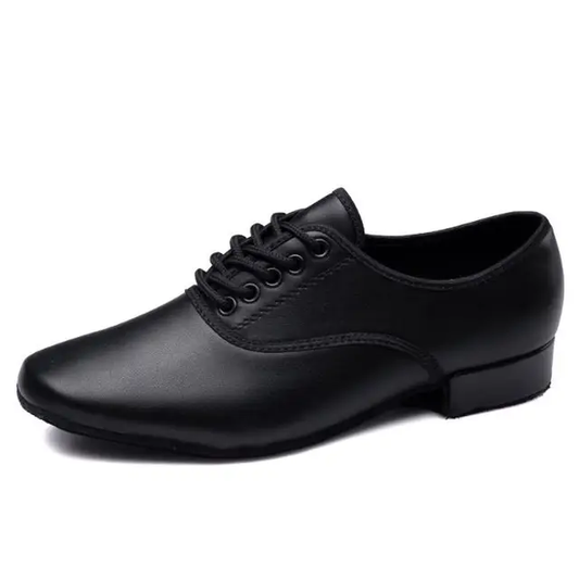 Men's Latin & Ballroom Dance Shoes | Black PU Leather with Suede Sole | Practice Shoes for Salsa & Tango